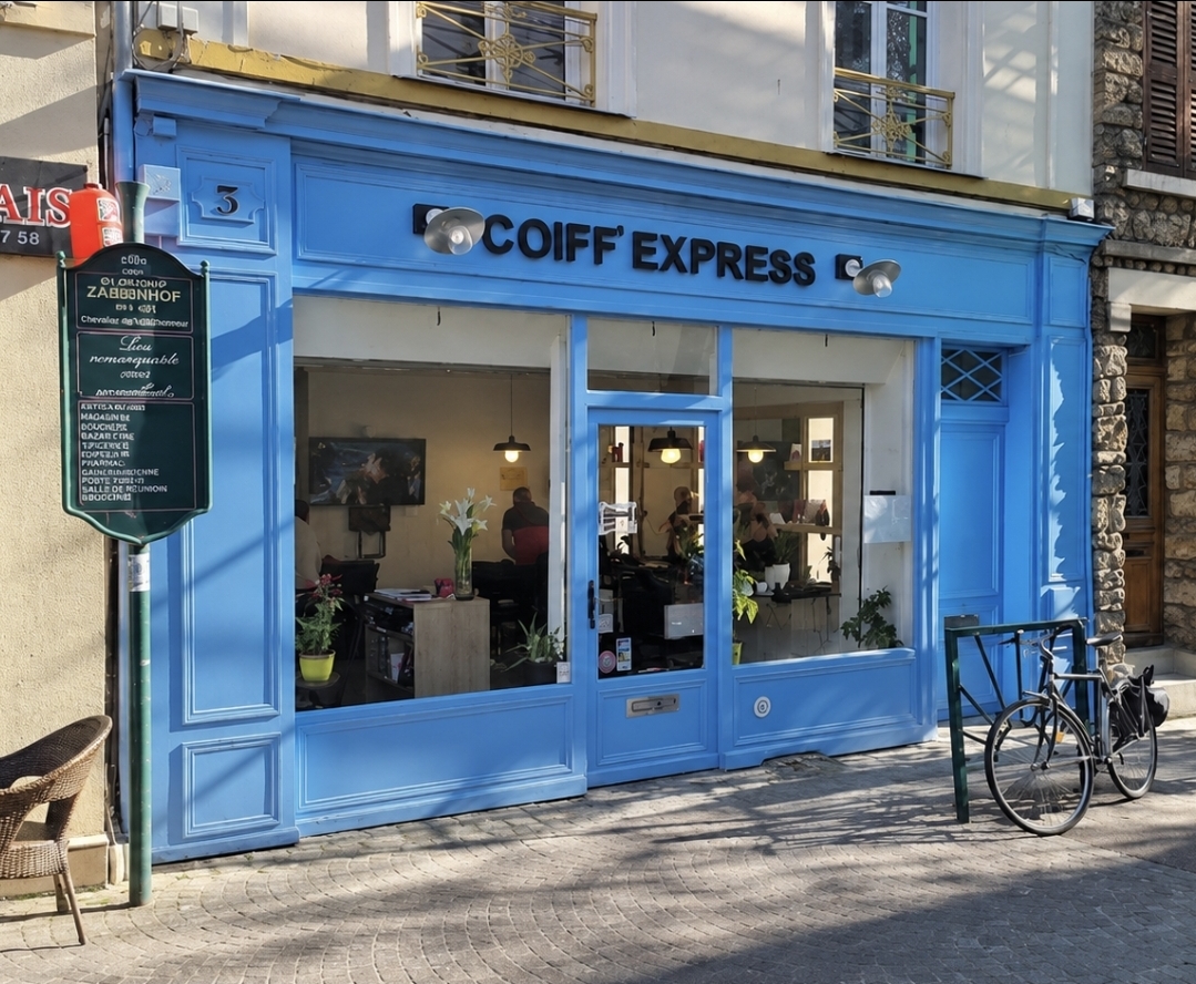 Devanture du salon de coiffure Coiff'Express à Rueil-Malmaison, près du RER A